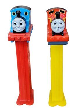 Thomas The Tank Engine Pez Collection Set Of 2 Red #5 And Blue #1 Trains Used